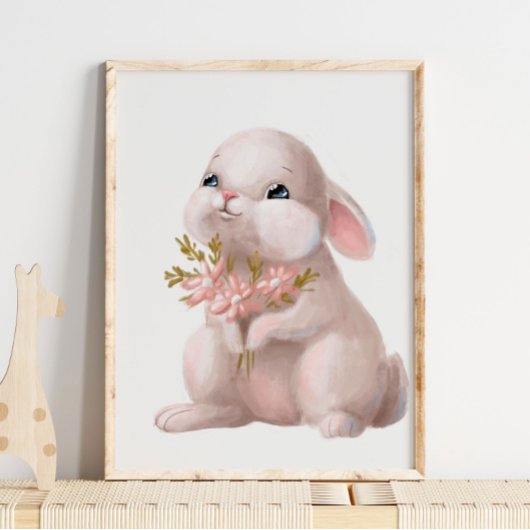 Lapin Floral Aquarelle Rose | Impression Murale La