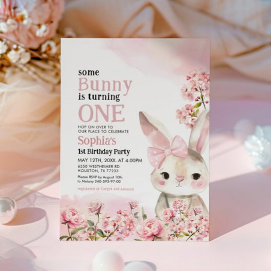Lapin Floral Lapin 1er Invitation Anniversaire