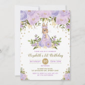 Lapin Floral Purple Or Invitation Birthday Woodlan (Devant)