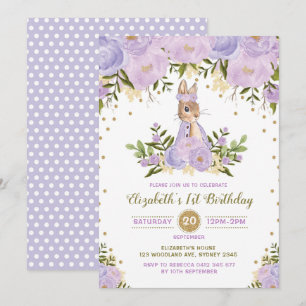 Lapin Floral Purple Or Invitation Birthday Woodlan