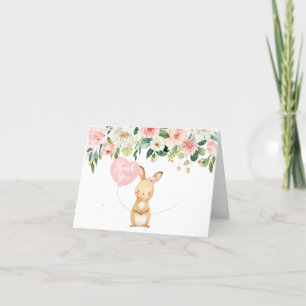 Lapin Floral Rose Et Carte de remerciements Balloo
