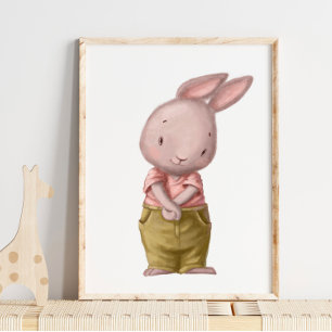 Lapin garçon adorable aquarelle   Impression mural