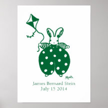 Lapin garçon en affiche d'anniversaire verte
