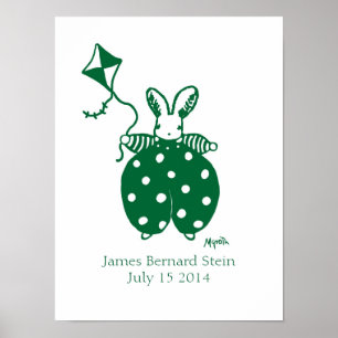 Lapin garçon en affiche d'anniversaire verte