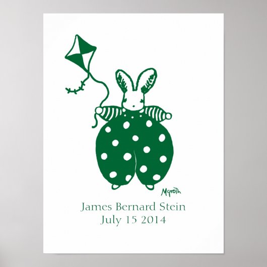 Lapin garçon en affiche d'anniversaire verte (Devant)