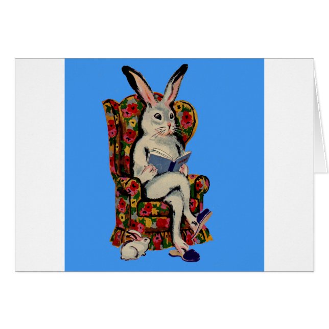 lapin géant assis des années 1950 lit une histoire (Devant horizontal)