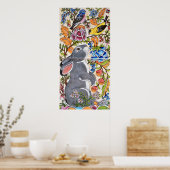 Lapin Gris Lapin Jacobean Floral Poster en Carreau (Cuisine)