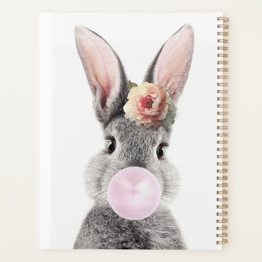 Lapin gris soufflant bulle gomme avec fleur d'aném (Dos)