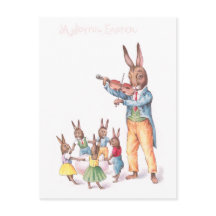 Lapin Jouer Violon Vintage Carte Pâques