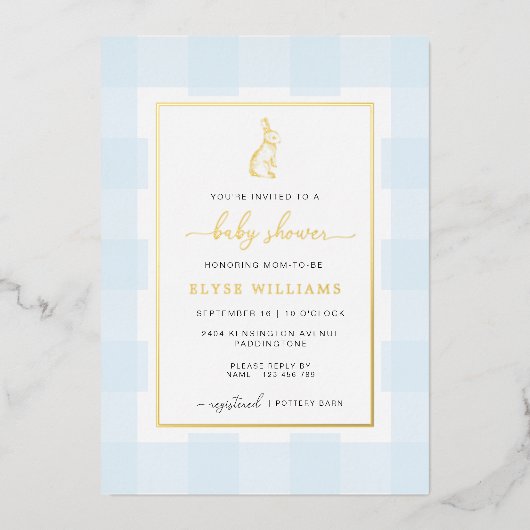 Lapin lapin bleu En vichy Baby shower Invitation à (Recto)