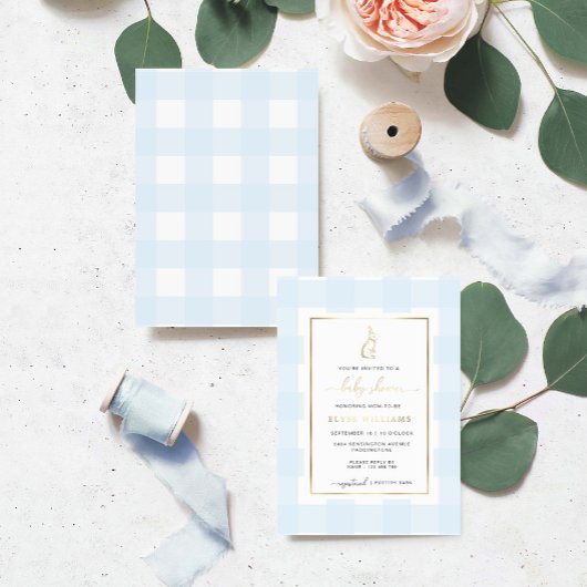 Lapin lapin bleu En vichy Baby shower Invitation à