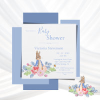 Lapin Lapin Blue Floral Baby shower Invitation