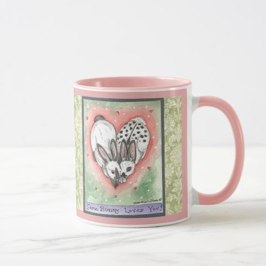 Lapin Lapin Coeur rose Vert Défilé Designer Mug (Droite)