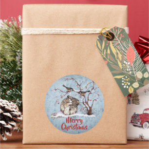 Lapin lapin et Sticker rond Oiseaux de neige