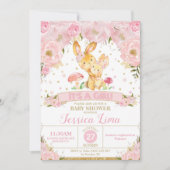 Lapin Lapin Floral Baby shower Invitation Girl (Devant)