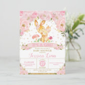 Lapin Lapin Floral Baby shower Invitation Girl (Debout devant)