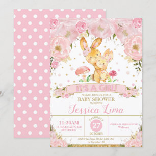 Lapin Lapin Floral Baby shower Invitation Girl
