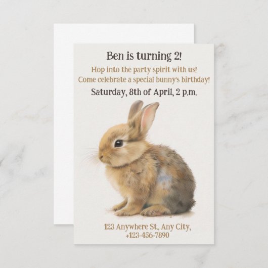 Lapin, lapin, invitation d'anniversaire pour les e (Devant / Derrière)