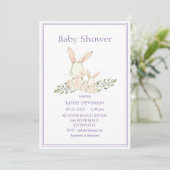 Lapin Lapin Purple Moderne Baby shower Invitation (Debout devant)