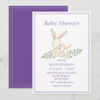 Lapin Lapin Purple Moderne Baby shower Invitation