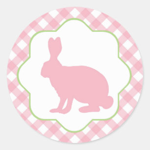 lapin lapin rose en vichy chèques autocollants ron