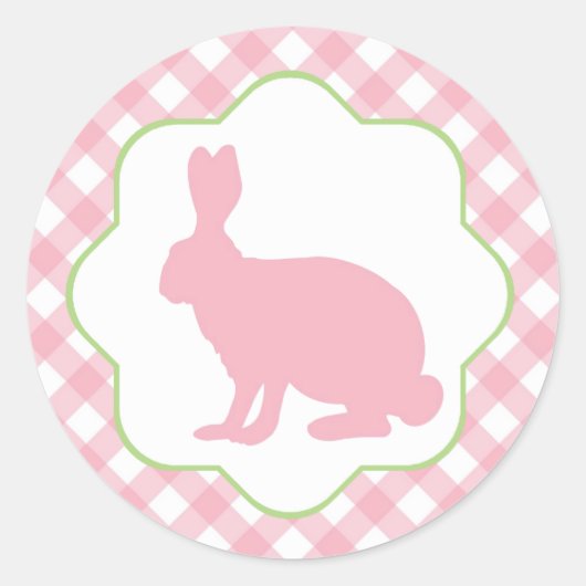lapin lapin rose en vichy chèques autocollants ron (Devant)