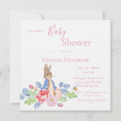 Lapin Lapin Rose Floral Baby shower Invitation (Devant)