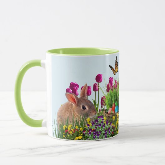 Lapin Lapin Tulip Fleurs de café de Pâques Mug (Gauche)