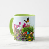 Lapin Lapin Tulip Fleurs de café de Pâques Mug (Devant gauche)