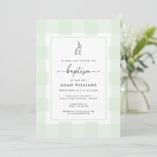 Lapin Lapin Vert En vichy Baptême Invitation