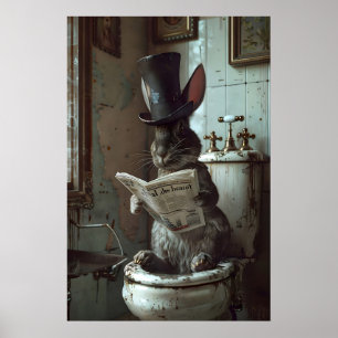 Lapin lisant un journal sur une impression de toil