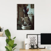 Lapin lisant un journal sur une impression de toil (Bureau à domicile)