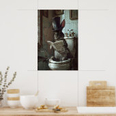 Lapin lisant un journal sur une impression de toil (Cuisine)