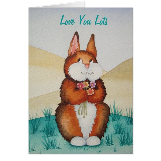 Lapin marron mignon avec fleurs colorées (Devant)