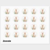Lapin Mignon avec Fleurs Autocollant Rond | Printe (Feuille)