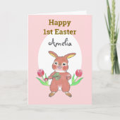 Lapin mignon bébé joyeux 1er Pâques carte pliée (Devant)