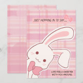 Lapin Mignon Carte de Vœux Rose (Devant / Derrière)