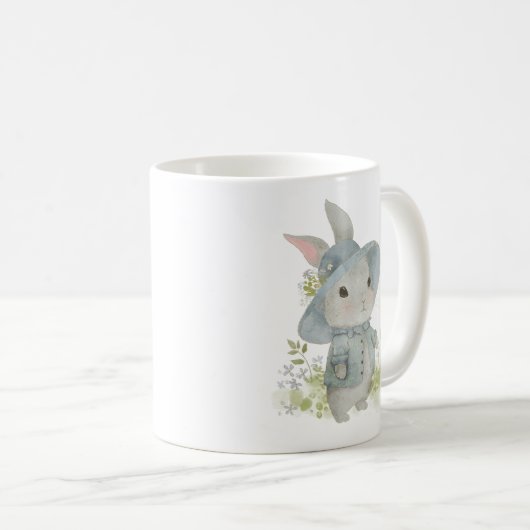 lapin mignon en robe avec des fleurs tasse de café (Devant droit)