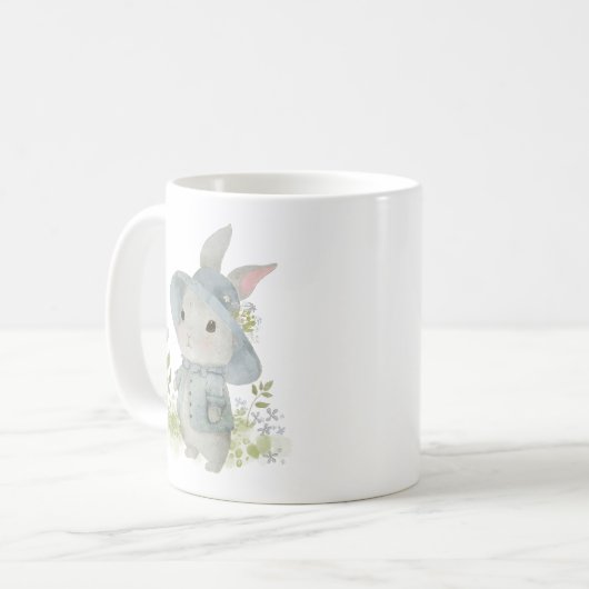 lapin mignon en robe avec des fleurs tasse de café (Devant gauche)