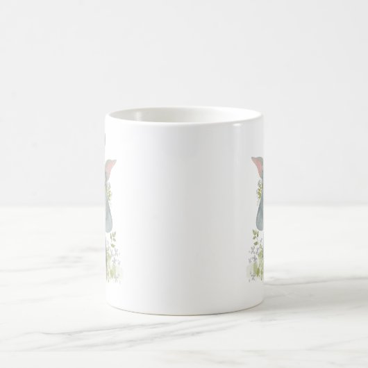 lapin mignon en robe avec des fleurs tasse de café (Centre)