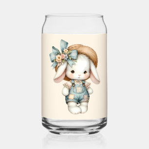 Lapin mignon en salopette avec chapeau de paille e