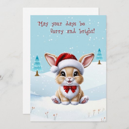 Lapin mignon lapin en neige Carte de Noël (Devant / Derrière)