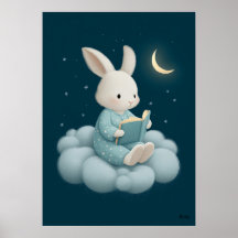 Lapin Mignon Lisant sur Nuage Décoration de Chambr