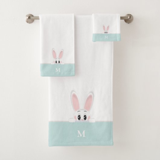 Lapin mignon & monogramme sur bleu clair sarcelle  (En situation)