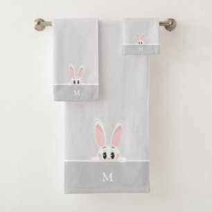 Lapin mignon & monogramme sur gris argent clair
