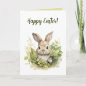 Lapin modifiable et carte de Pâques avec feuilles (Devant)