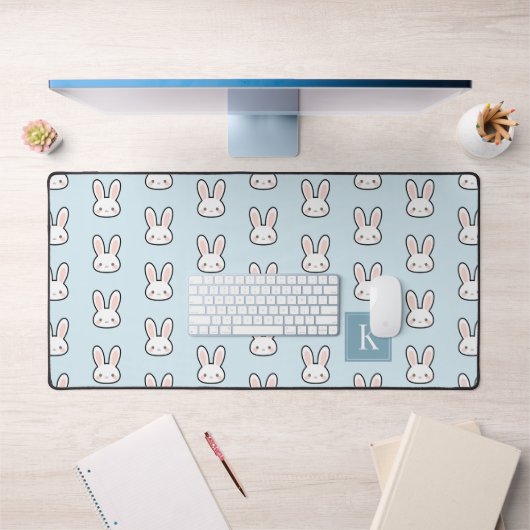 Lapin motif visage de lapin mignon monogrammé (Bureau 1)
