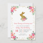 Lapin Or Rose Rose Anniversaire Floral Invitation (Devant)