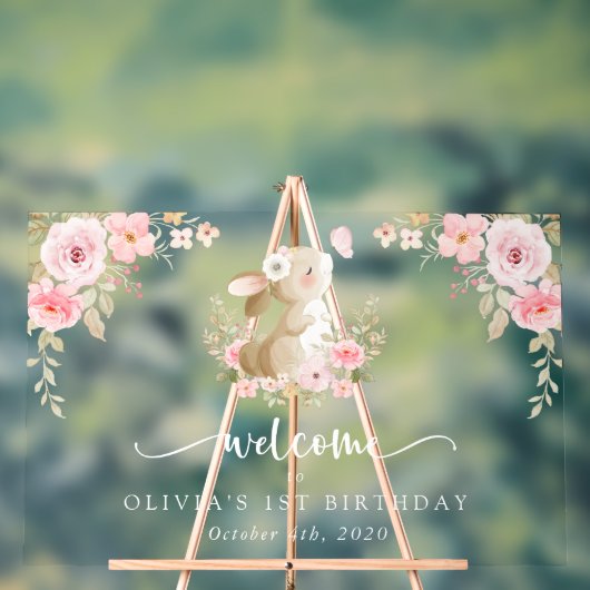 Lapin, Papillon, Fleurs, Bienvenue pour le premier (Neutre)
