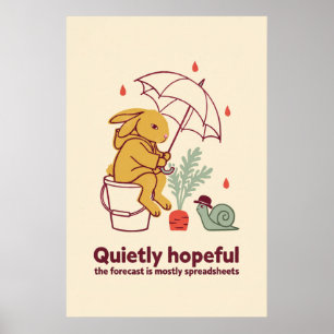 Lapin Parapluie Carotte Affiche Risographe